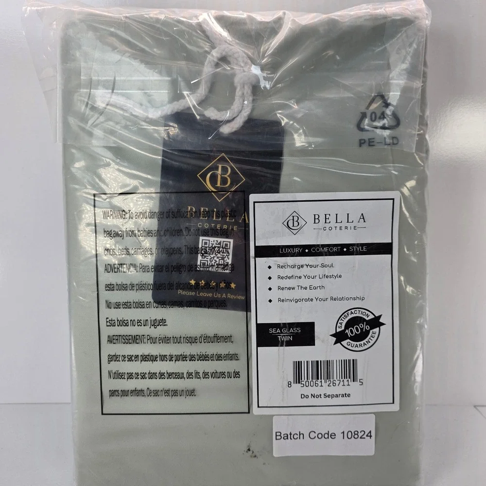 Bella Coterie Luxury Bamboo Sheet Set Twin Sea Glass 400TC Cooling 3pc Bedding